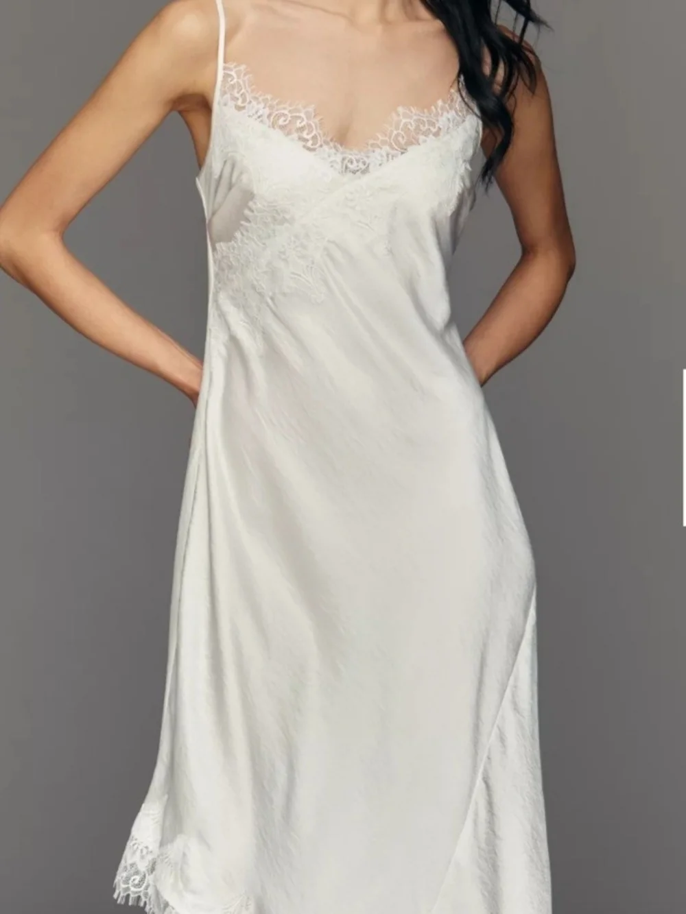 Anthropologie Ivory Lace-Trim Slip Dress